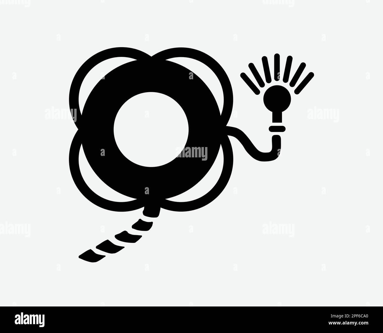 Lifebuoy with Line rope and Flashing Flash Light Beacon Black White Silhouette Sign Symbol Icon Graphic Clipart Artwork Illustration Pictogram Vector Stock Vector