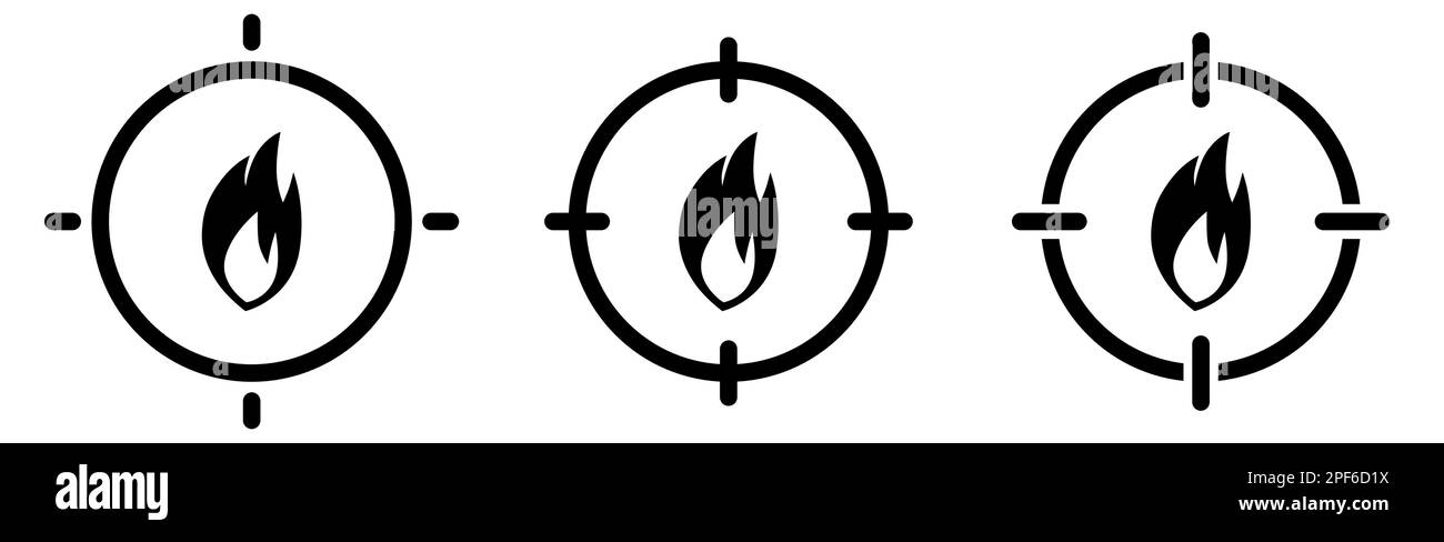 Flame icon in target crosshair. Focus on, or  targeting fire concept Stock Vector