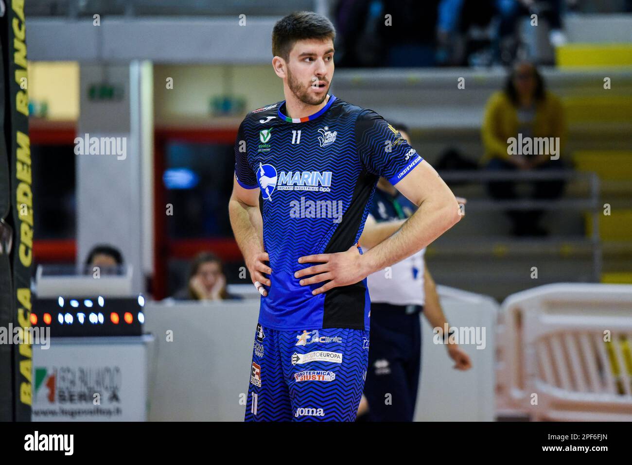 Cisterna Di Latina, Italy. 16th Mar, 2023. Peter DIrlic (Top Volley  Cisterna) during the Volleyball Italian Serie A Men Superleague  Championship Play Off 5th place - Top Volley Cisterna vs Pallavolo Padova