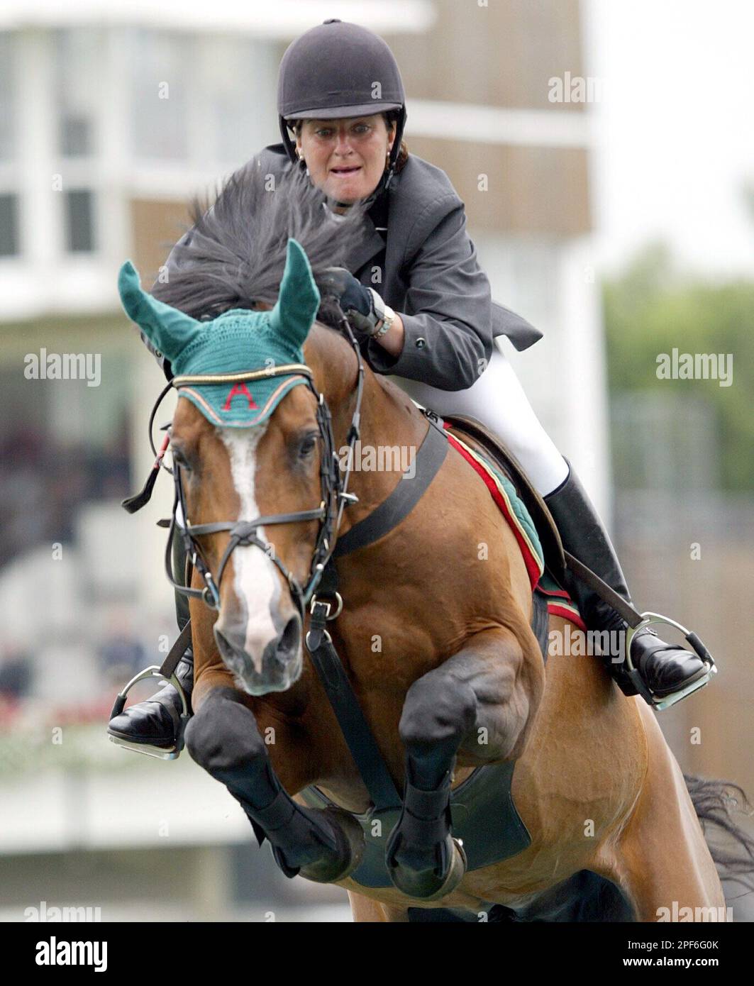 Die Aachener Reiterin Helena Weinberg springt mit ihrem Pferd Albfuehren's Ramonus am Donnerstag 