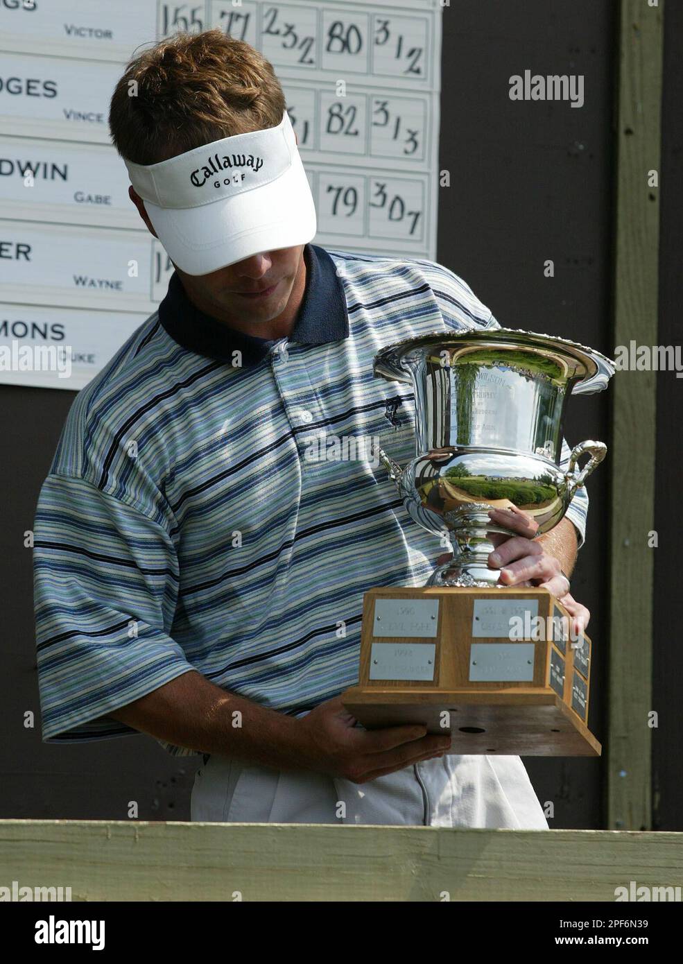 Rett Crowder takes a look at his trophy after winning the Mississippi