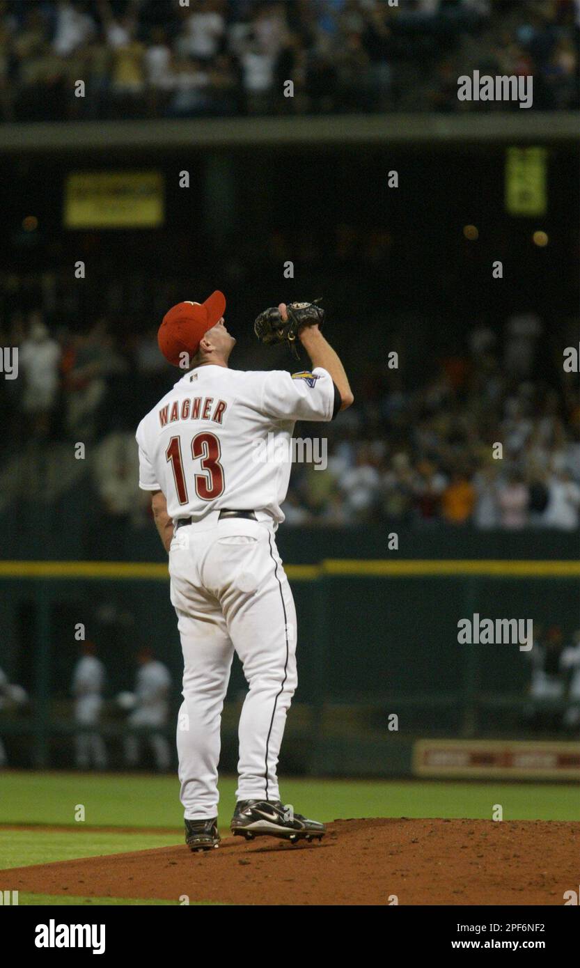 Houston Astros closer Billy Wagner looks skyward after closing out the  ninth inning as the Astros beat the Tampa Bay Devil Rays 5-4, Saturday,  June 7, 2003, in Houston. Wagner got his
