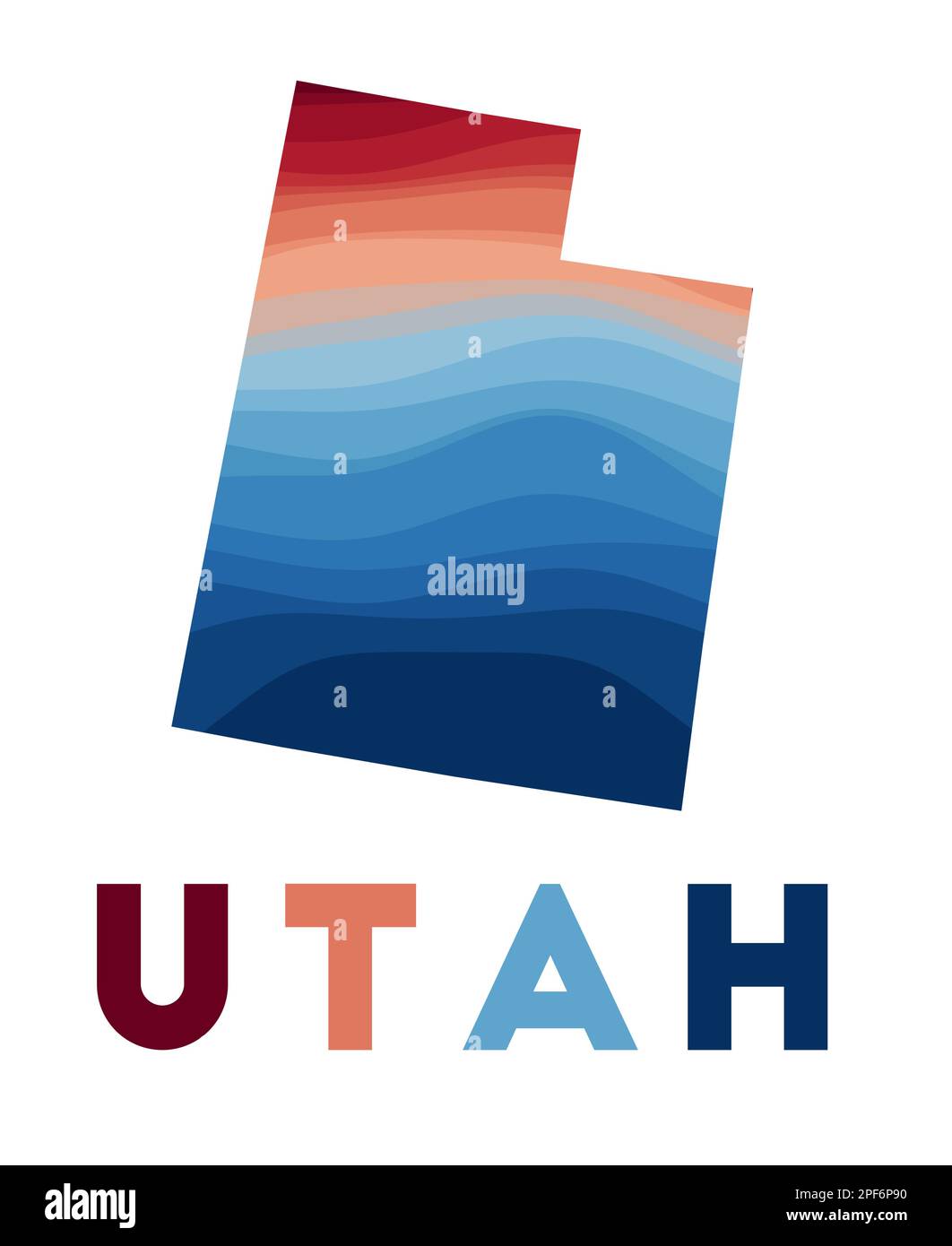 Utah map. Map of the us state with beautiful geometric waves in red