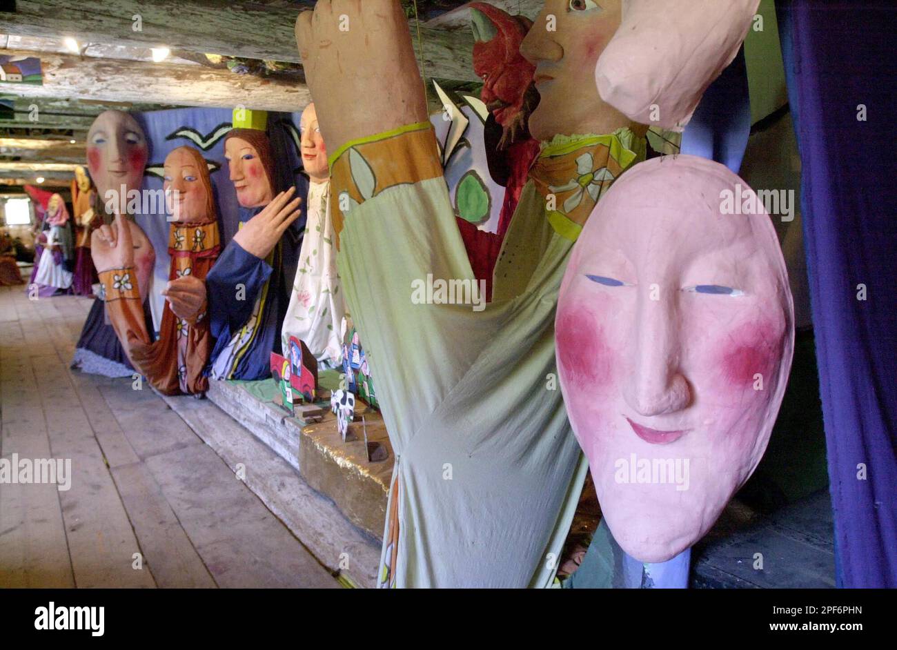 Masks and puppets line the displays at the Bread & Puppet Theatre