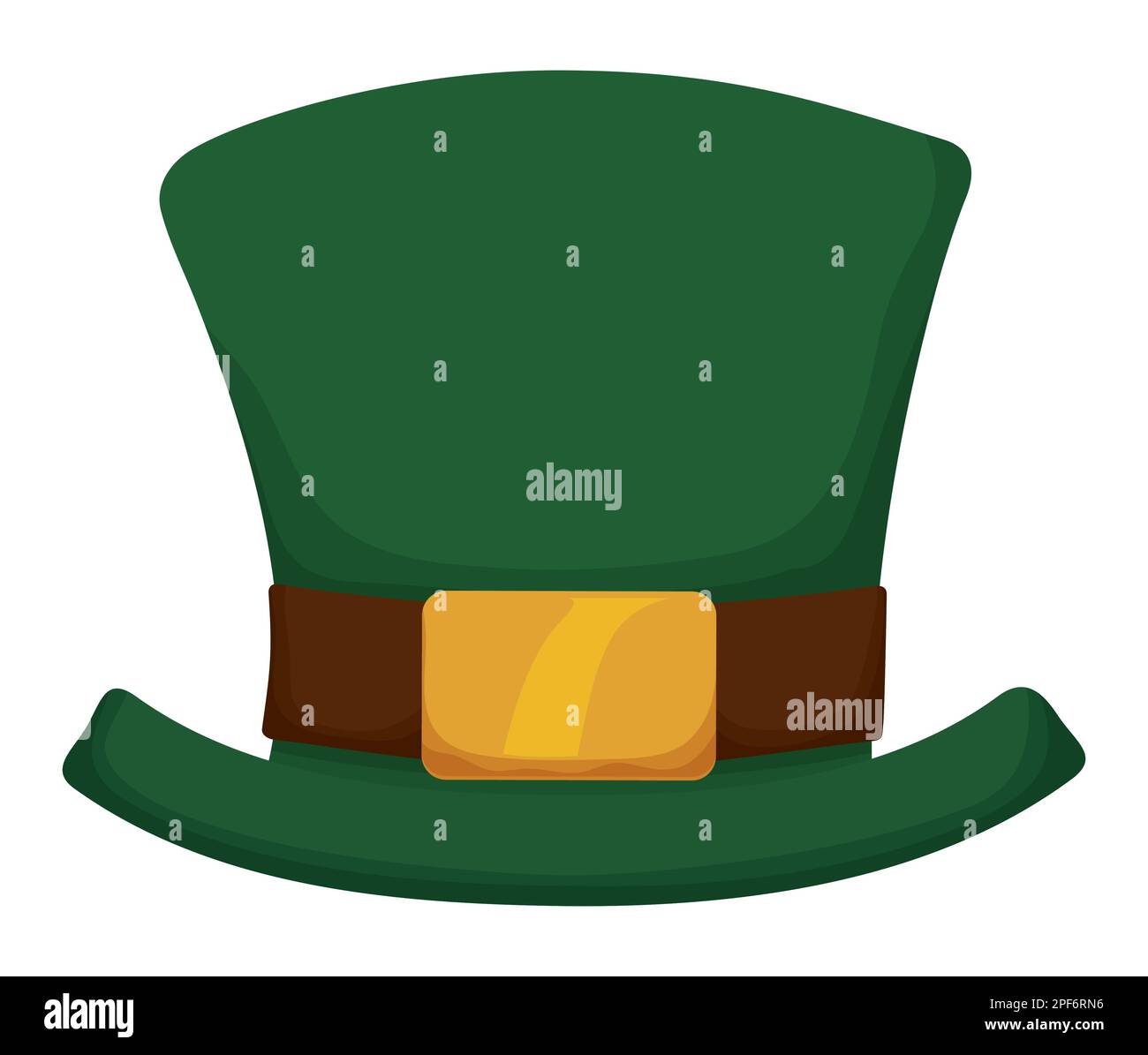 Traditional green top hat for St. Patrick's Day with brown belt and golden buckle. Design in cartoon style and front view. Stock Vector