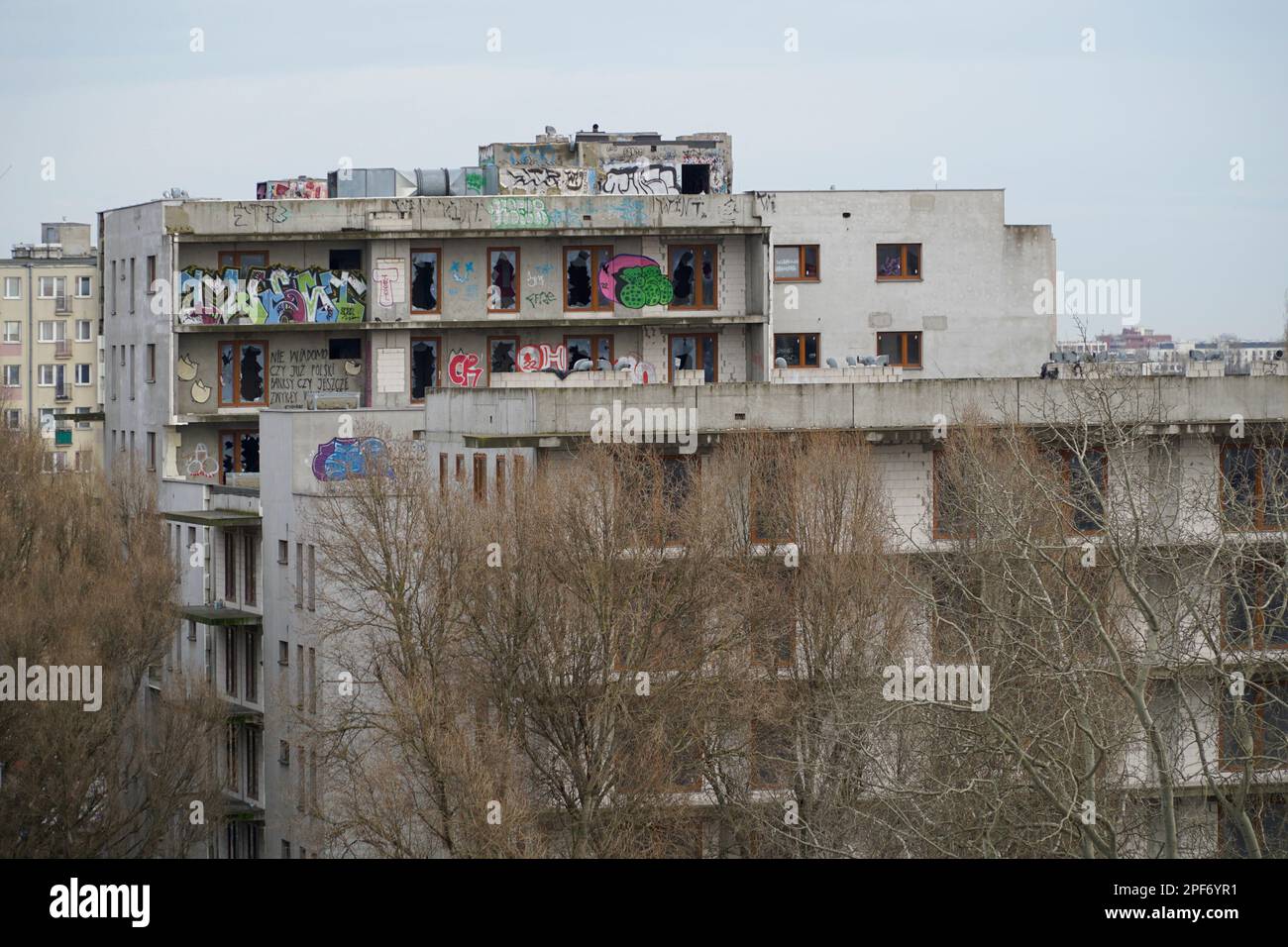 Warsaw, Poland, March 10th 2023 Unfinished residential building