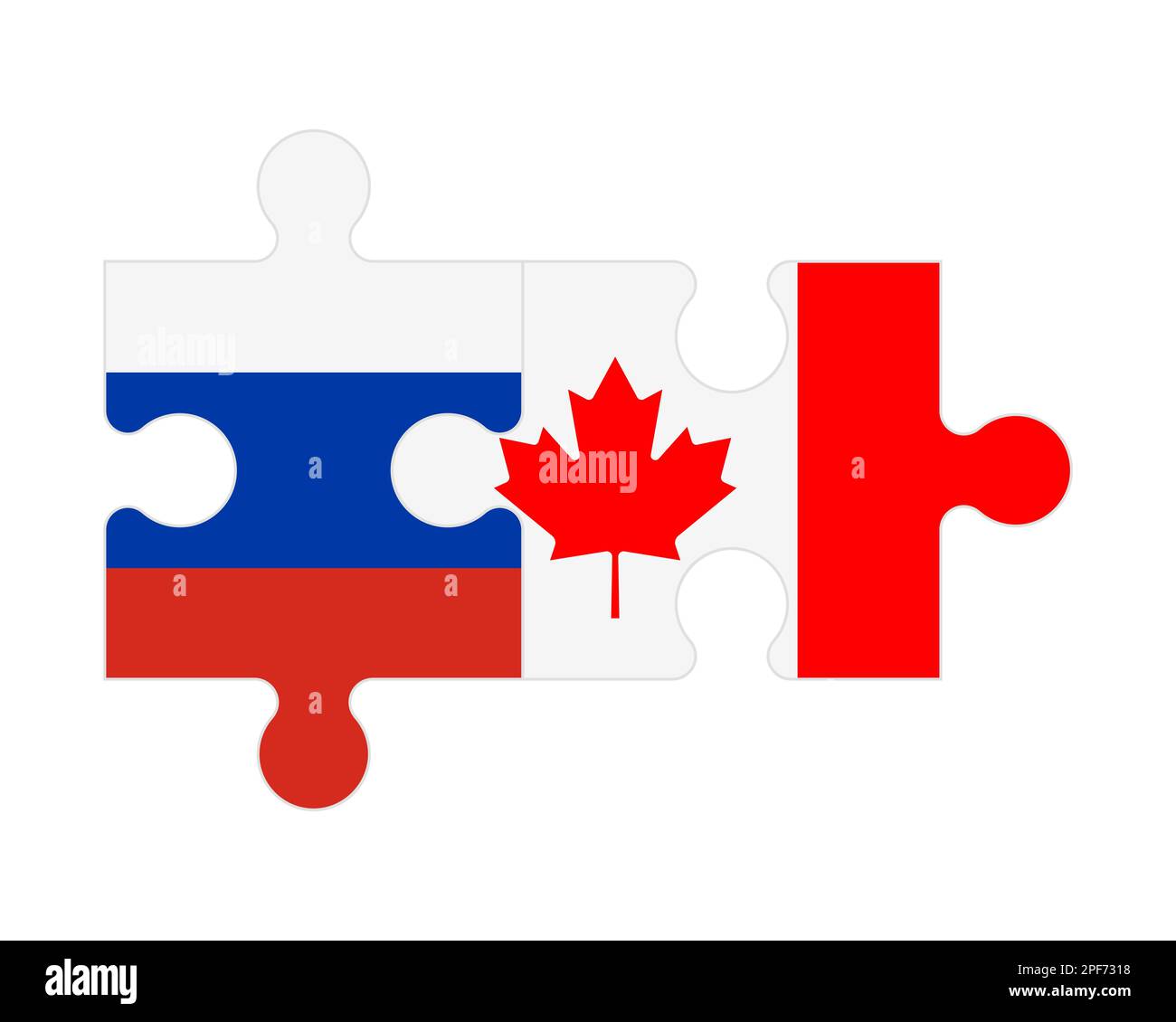 Connected puzzle of flags of Russia and Canada, vector Stock Vector
