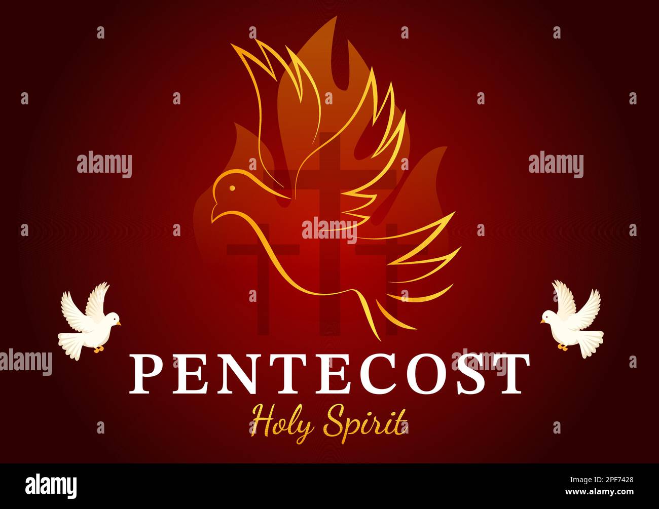 Pentecost Sunday Illustration With Flame And Holy Spirit Dove In Catholics Or Christians