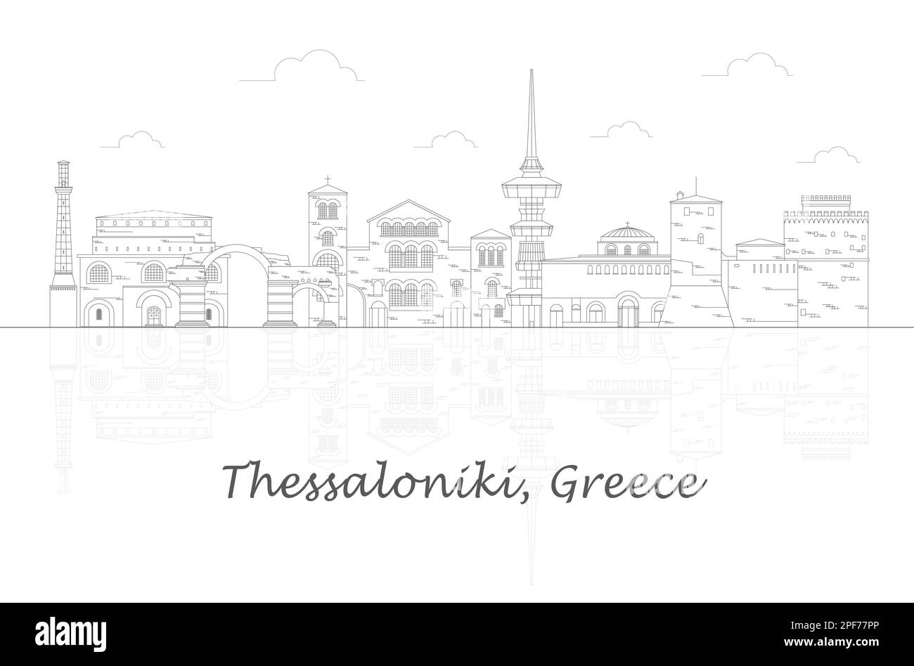 Outline Skyline panorama of city of Thessaloniki, Greece - vector illustration Stock Vector