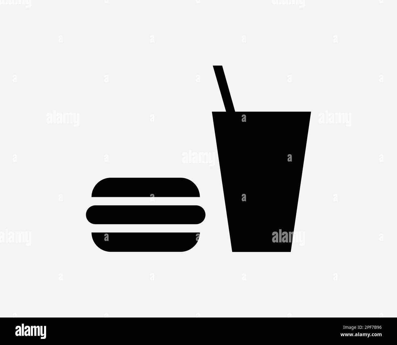 Food and Drink Icon Burger Soda Cup Soft Drinks Pop Hamburger Black White Silhouette Symbol Sign Graphic Clipart Artwork Illustration Pictogram Vector Stock Vector
