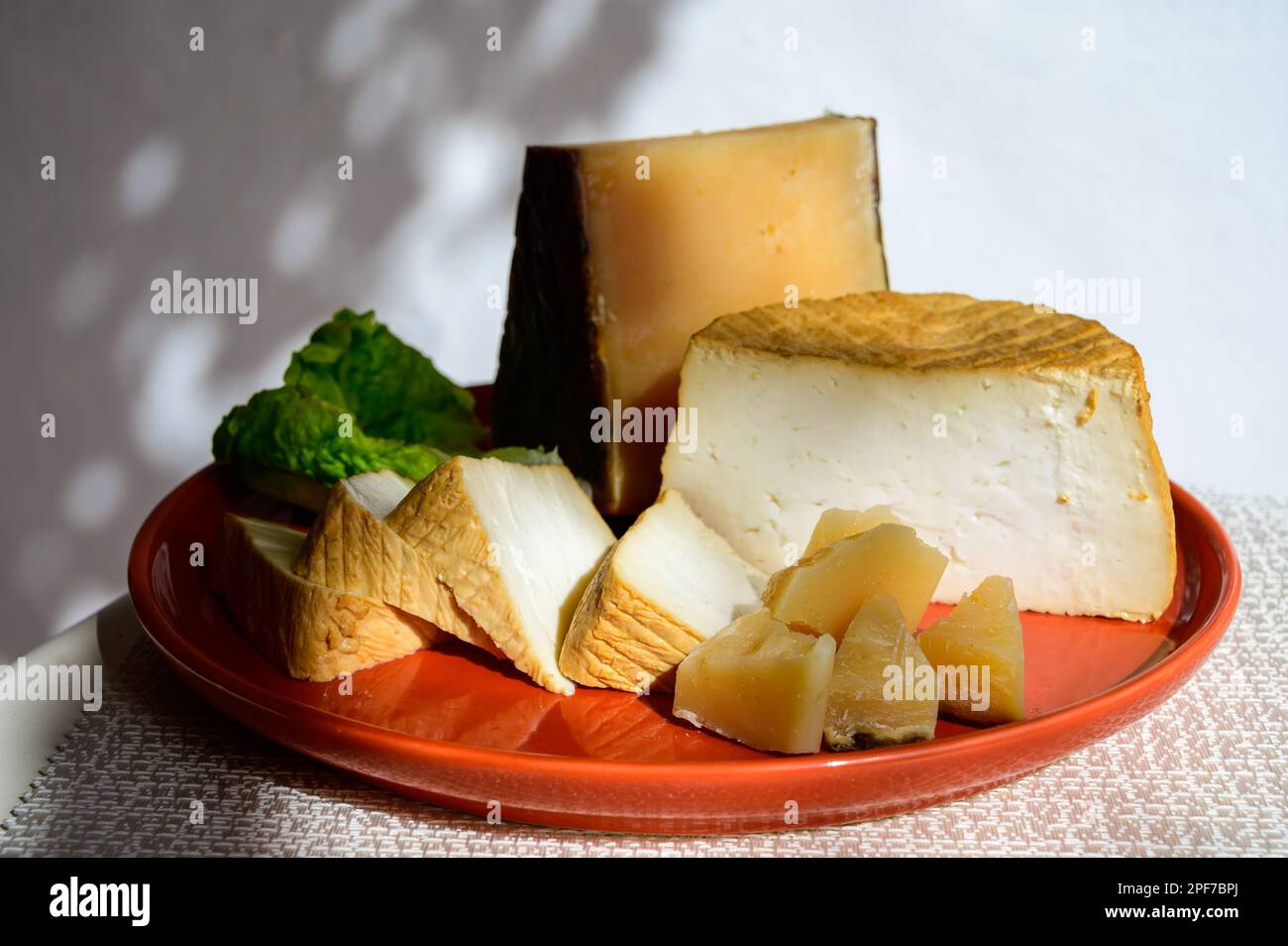 Spanish cheeses collection, pieces of smoked and old matured goat