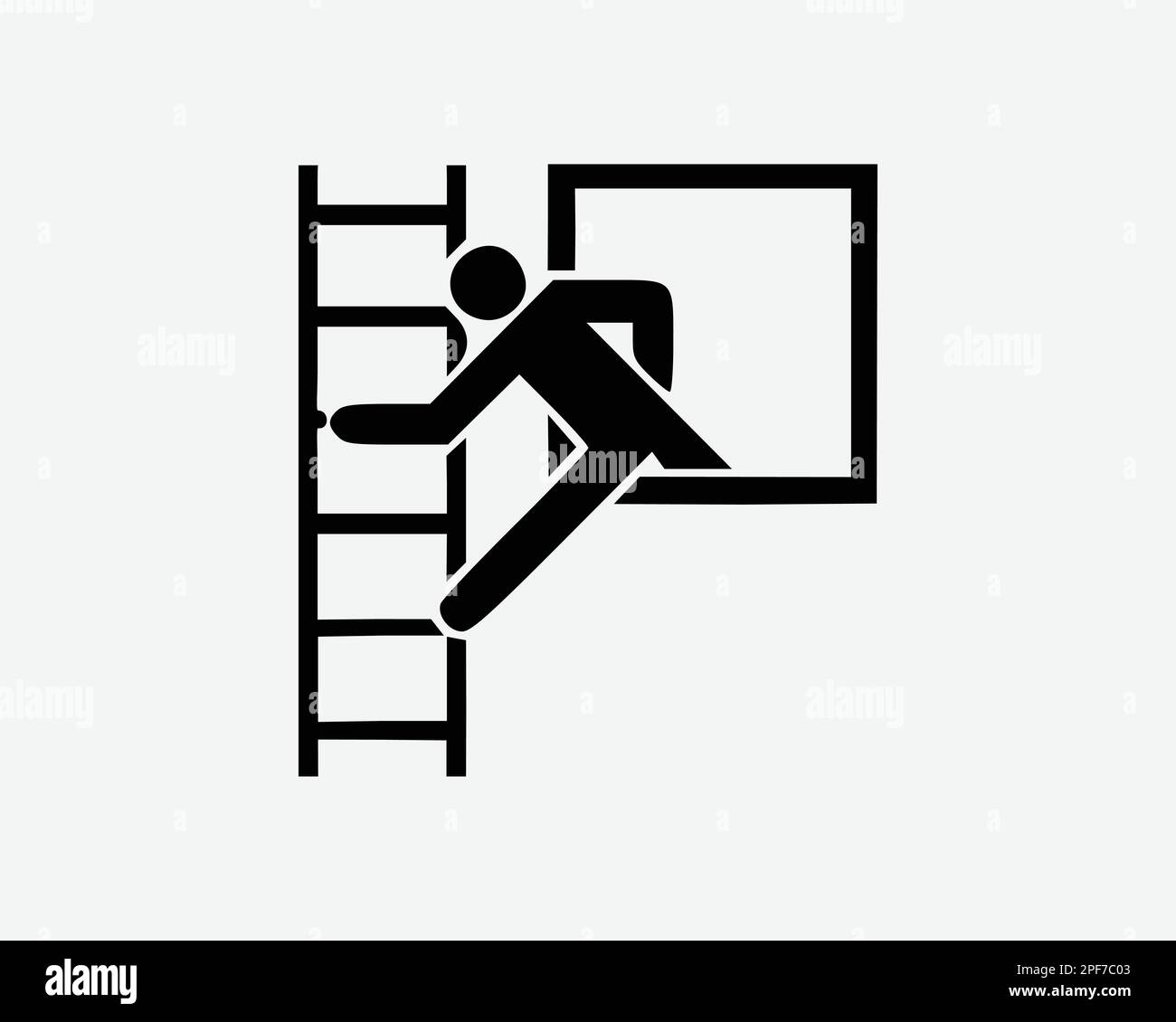 Emergency Window Escape Ladder Man Fire Evacuation Black White Silhouette Sign Symbol Icon Graphic Clipart Artwork Illustration Pictogram Vector Stock Vector