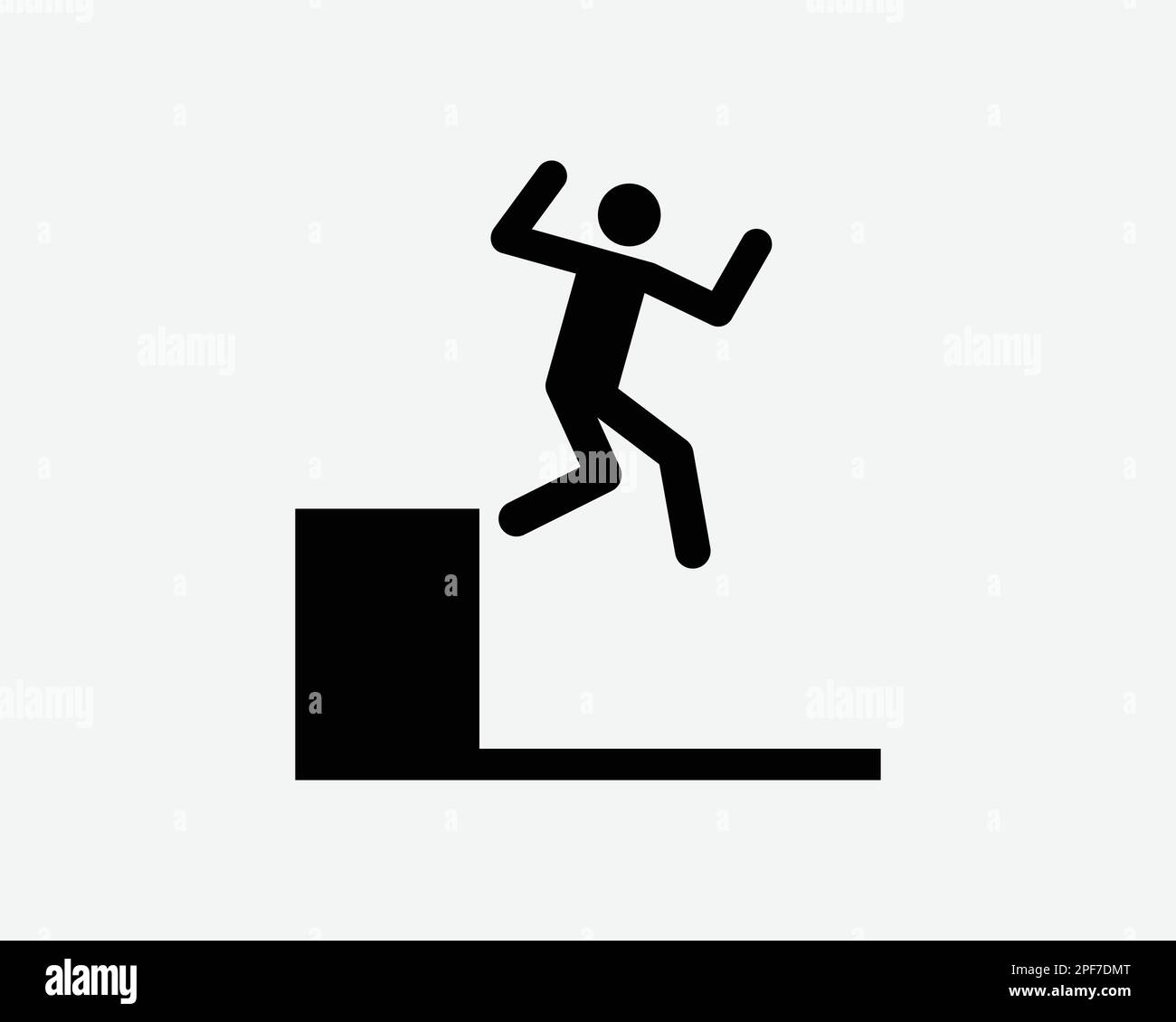 Jumping Down Icon Man Jump Leap Fall Cliff High Ground Suicide Vector Black White Silhouette Symbol Sign Graphic Clipart Artwork Illustration Pictogra Stock Vector