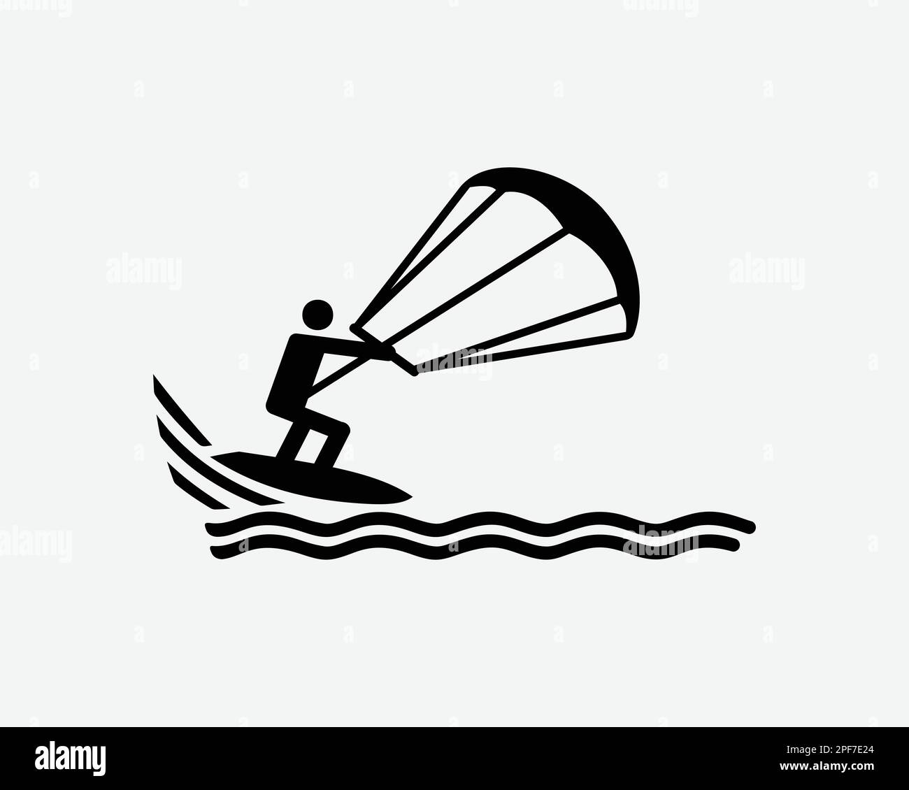 Kiteboarding Icon Kitesurfing Kite Boarding Surfing Water Sport Vector Black White Silhouette Symbol Sign Graphic Clipart Artwork Illustration Pictogr Stock Vector