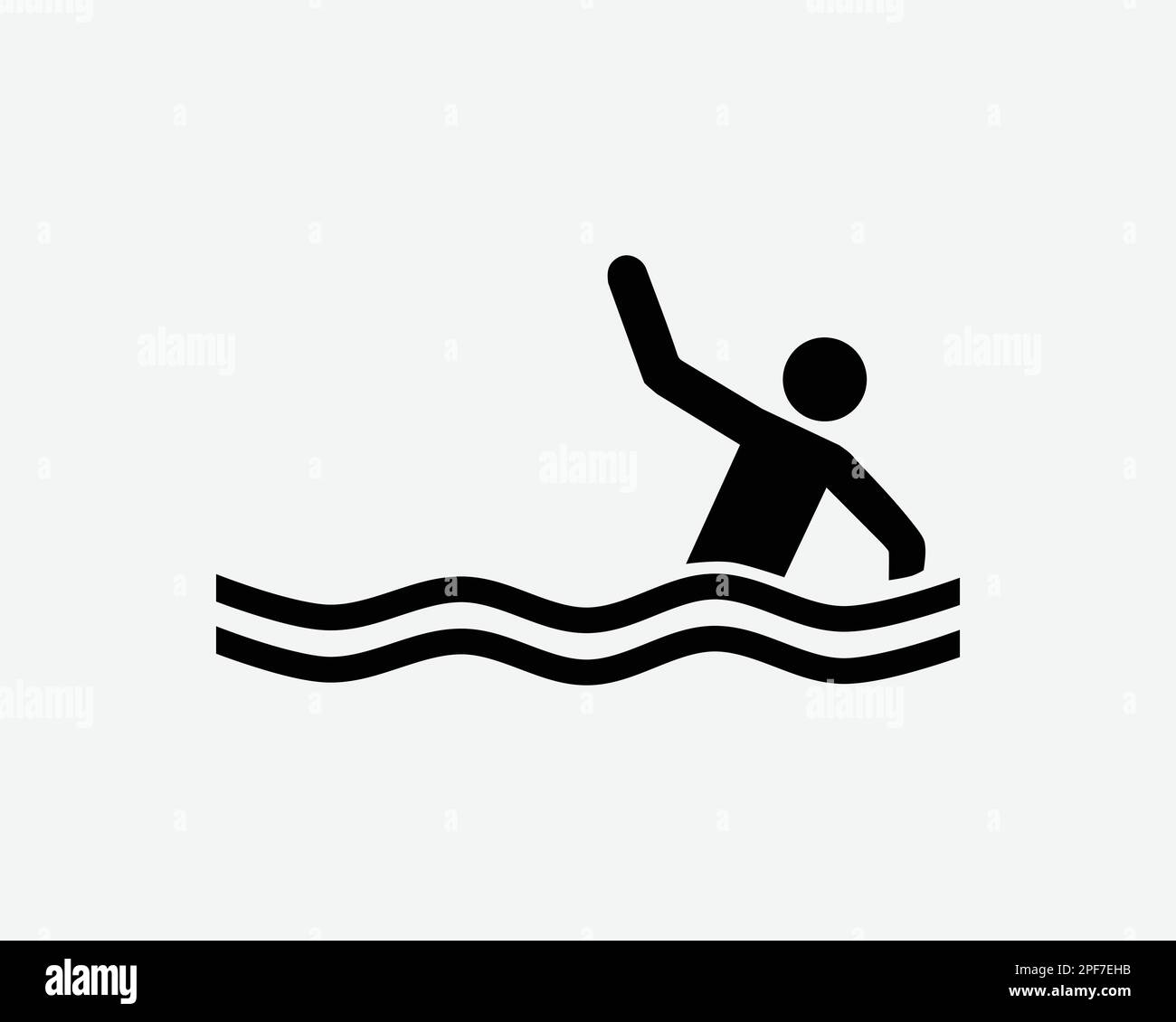 Drowning Drown Calling For Help Water Sea Ocean Rescue Black White Silhouette Sign Symbol Icon Clipart Graphic Artwork Pictogram Illustration Vector Stock Vector