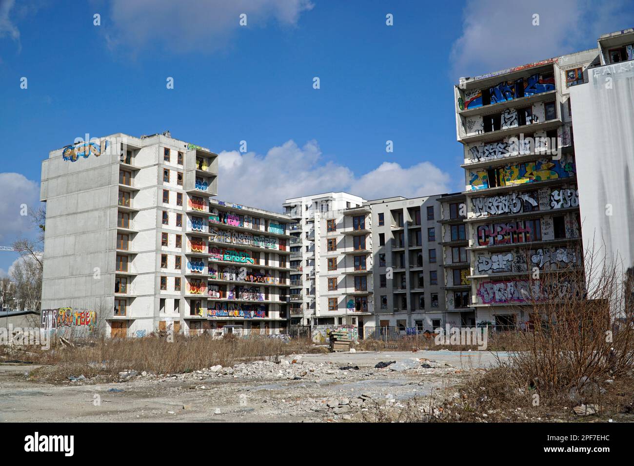 Warsaw, Poland, March 16th 2023 Unfinished residential building