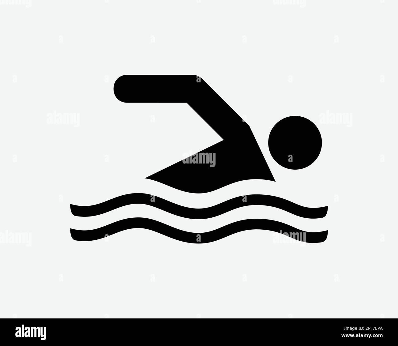 Swimming Icon Swim Swimmer Man Stick Figure Sport Athlete Vector Black White Silhouette Symbol Sign Graphic Clipart Artwork Illustration Pictogram Stock Vector