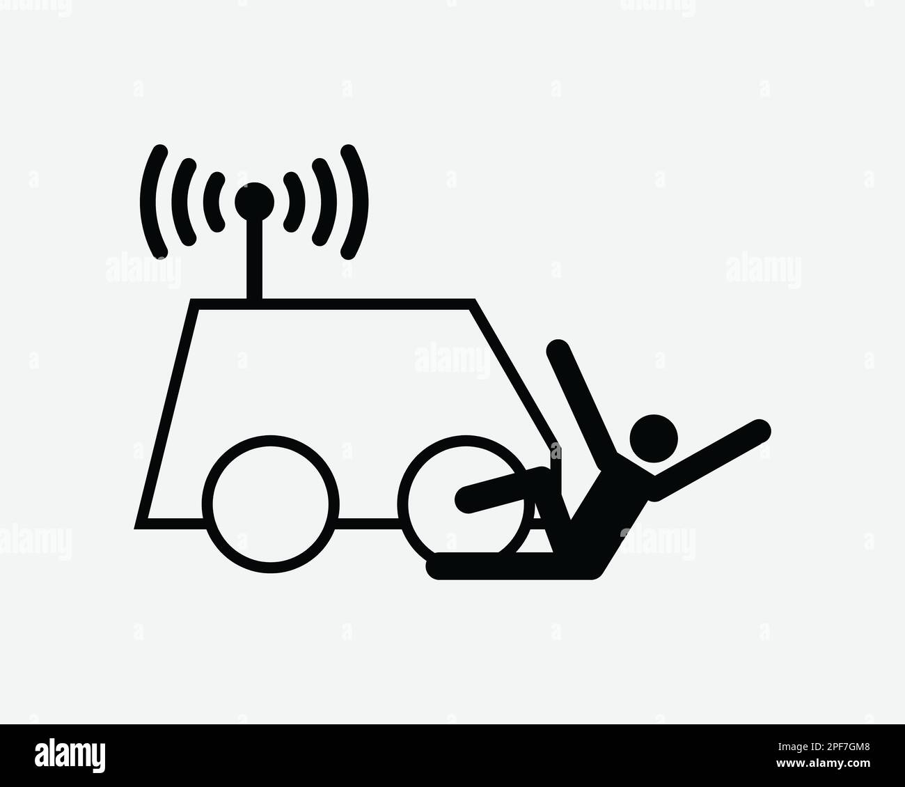 Self-Driving Car Accident Icon Injury Safety Hazard Dangers Black White Silhouette Symbol Sign Graphic Clipart Artwork Illustration Pictogram Vector Stock Vector