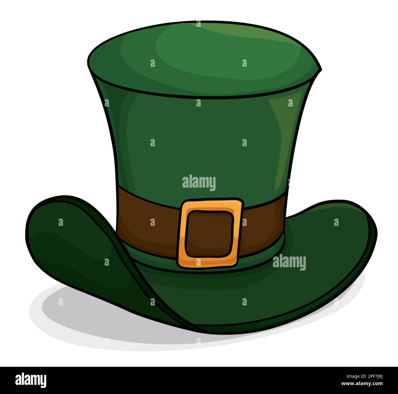 Traditional green top hat for Saint Patrick's Day with brown belt and golden buckle in cartoon style. Stock Vector