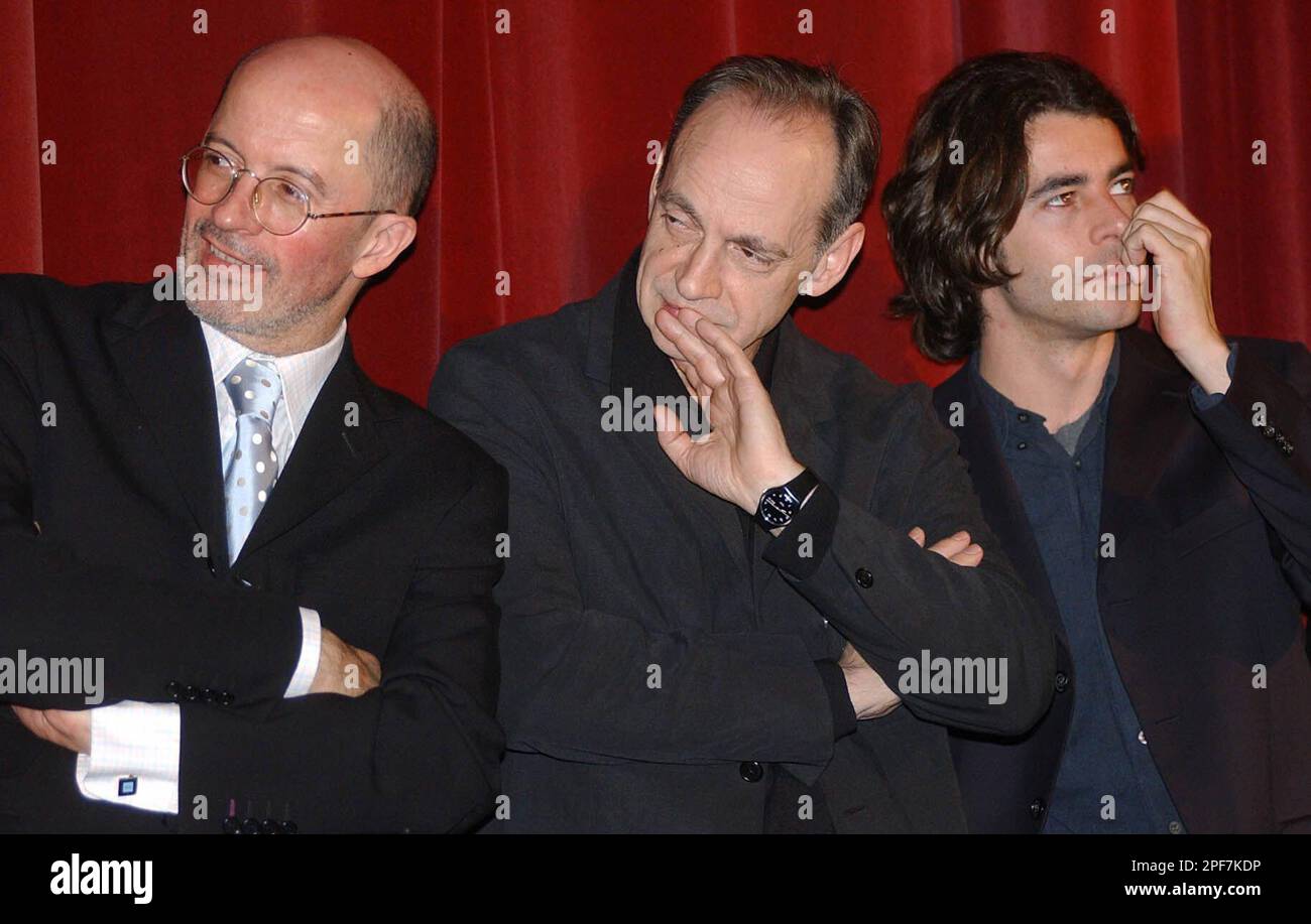 From left, French directors Jacques Audiard and Jean-Pierre Limosin stand  on stage with actor Eduardo Noriega during the opening ceremony of the 7th  French Film Days in Budapest on Friday evening, April