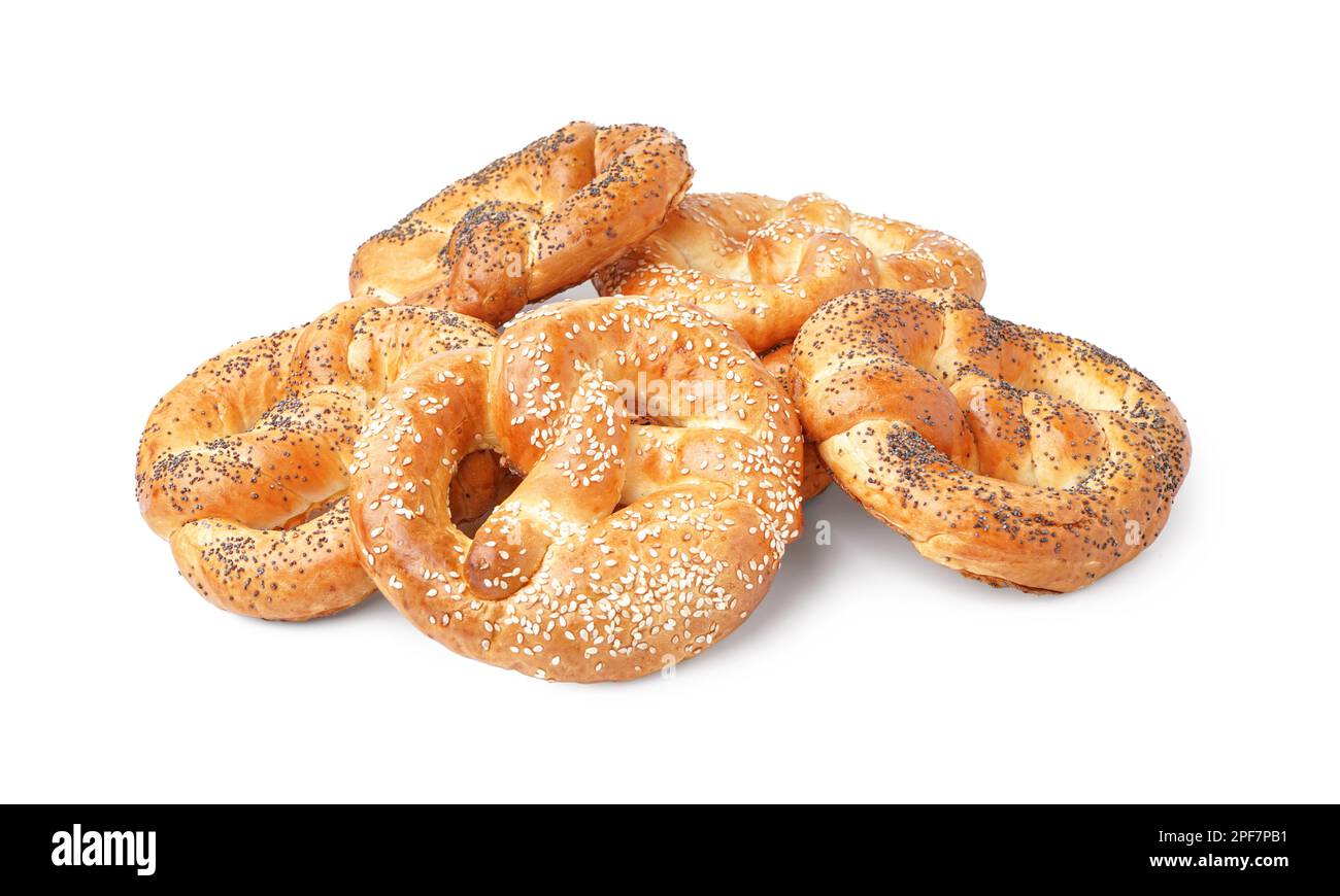 Tasty pretzels isolated on white background Stock Photo Alamy