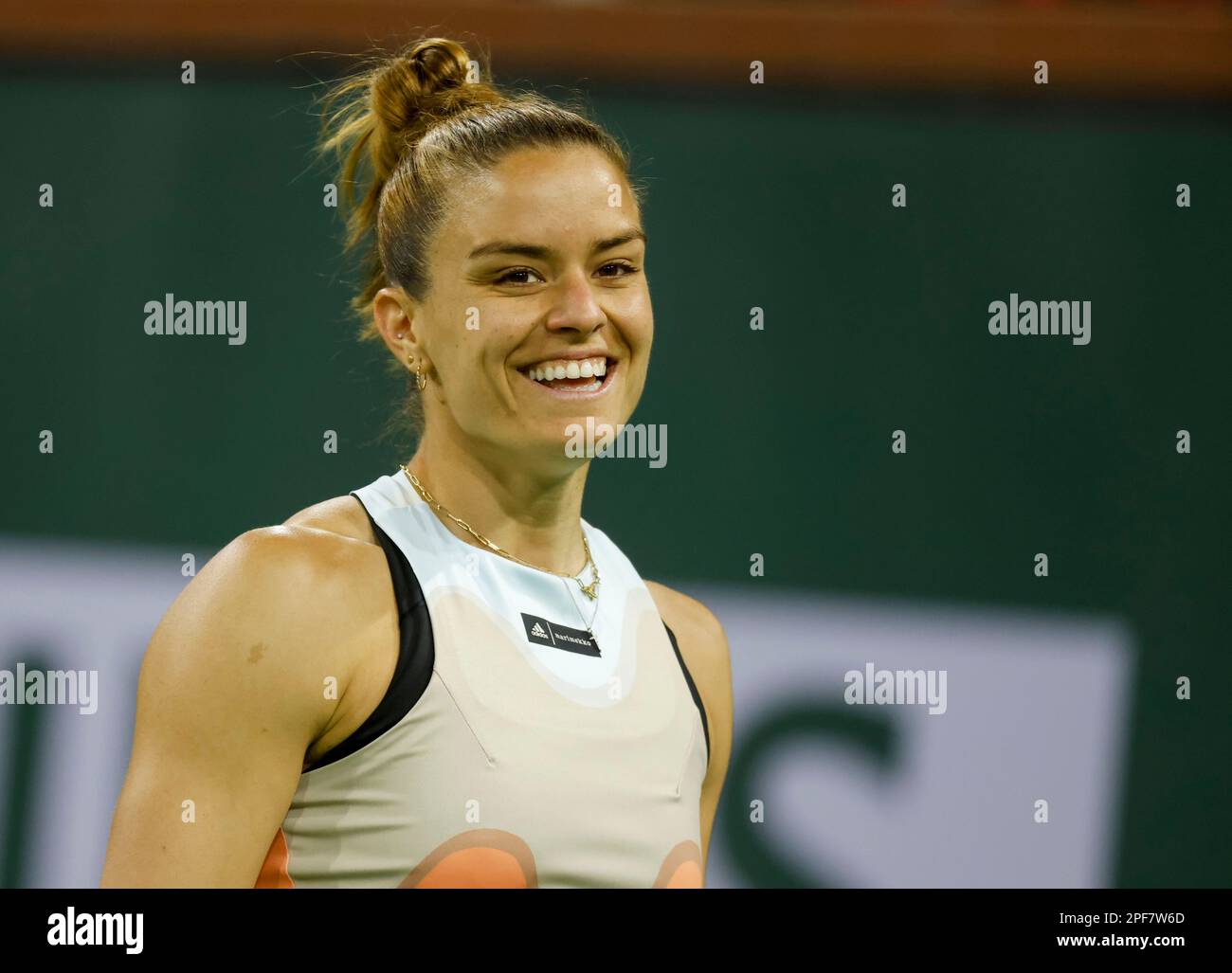 March 15, 2023 Maria Sakkari of Greece smiles during her match against ...