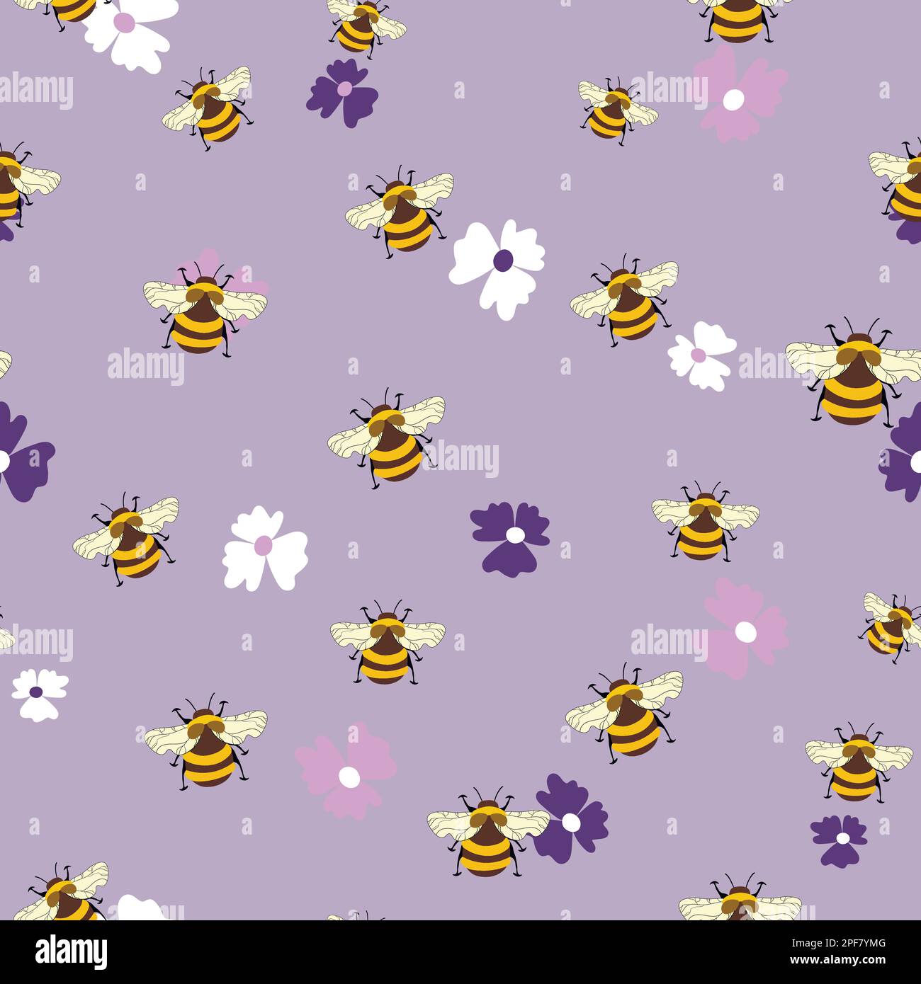 Seamless pattern with bees on floral background. Small wasp. Vector ...