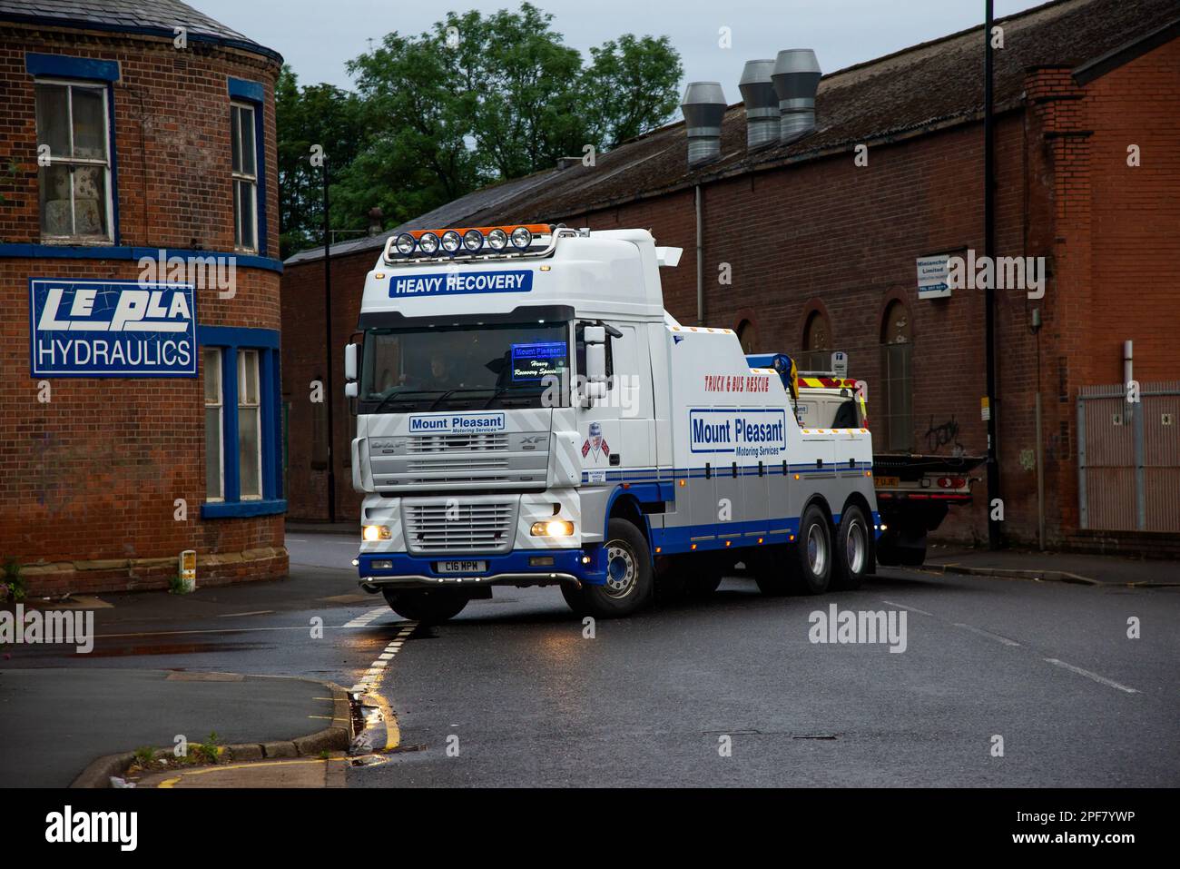 DAF eightwheeled wrecking truck towing a broken down van in Sheffield
