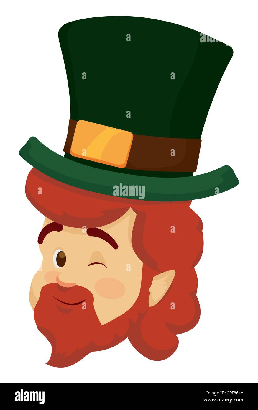 Winking Leprechaun face with ginger beard and hair, wearing a green top