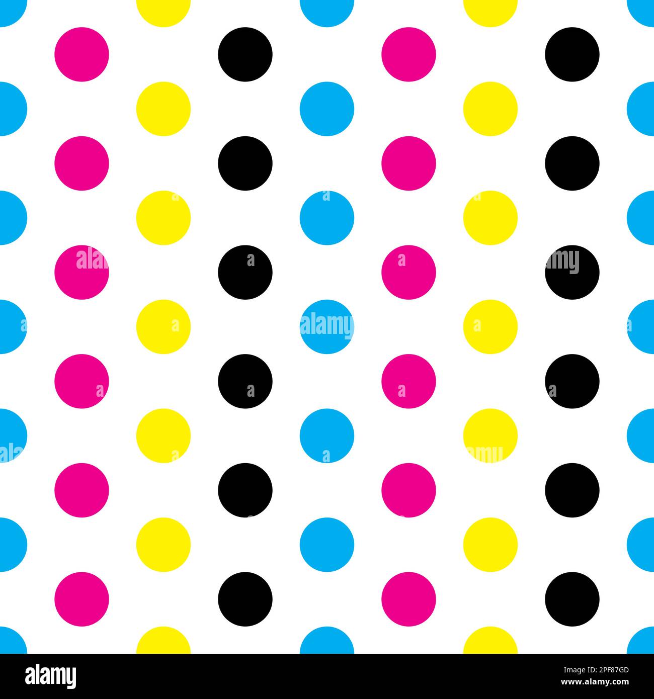 CMYK polka dot seamless pattern with regular rows. Dots background