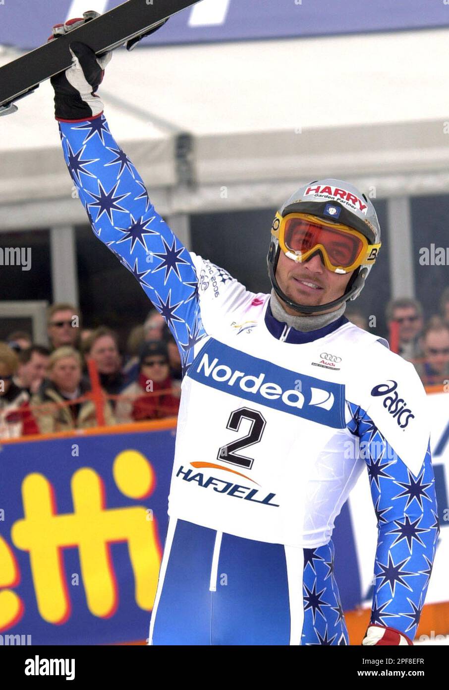 Rocca of Italy celebrates in the finish area after winning a