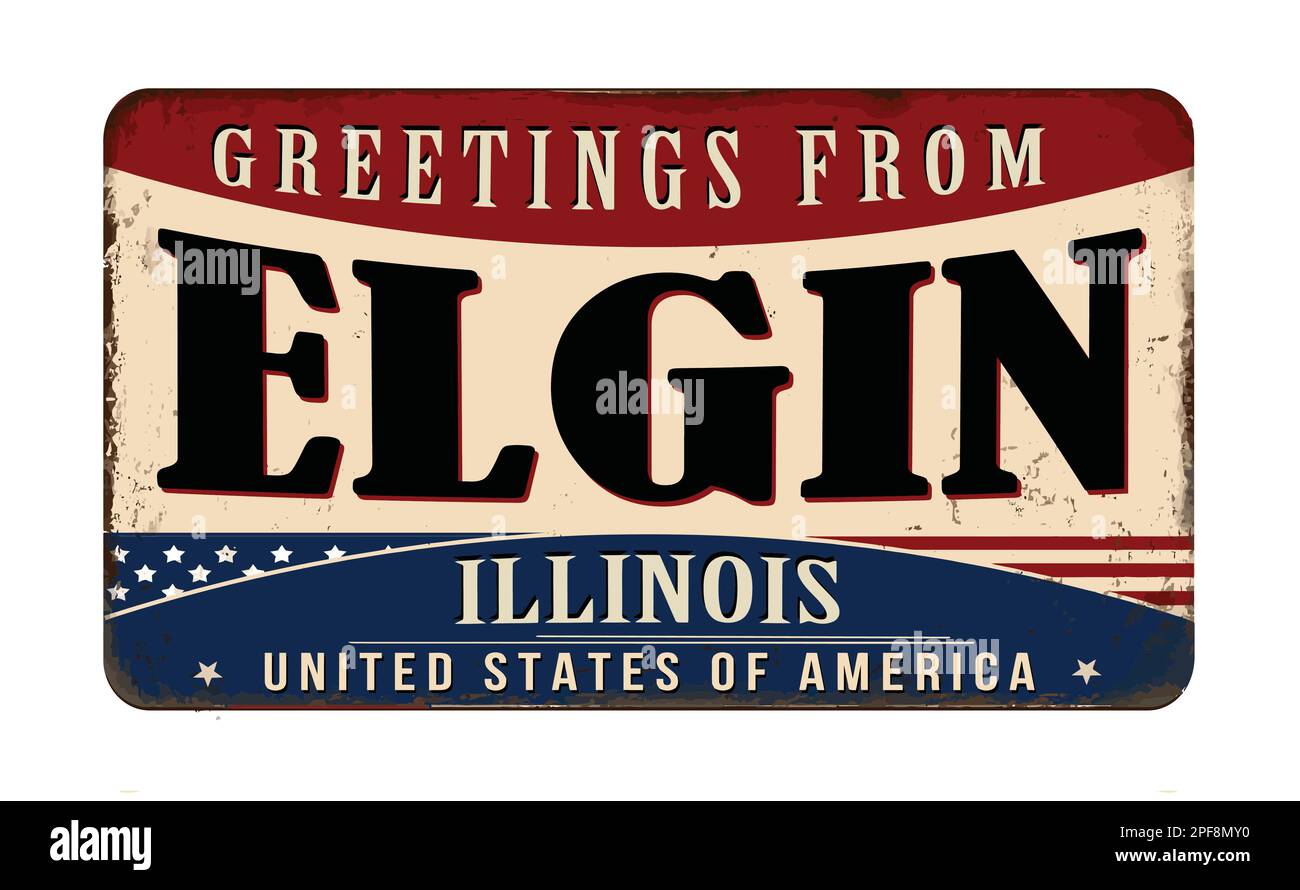 Greetings from Elgin vintage rusty metal sign on a white background, vector illustration Stock Vector