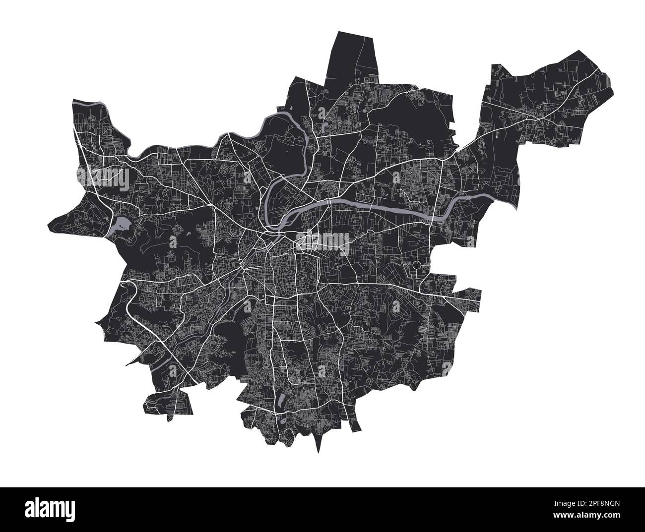 Pune map. Detailed vector map of Pune city administrative area. Cityscape poster metropolitan aria view. Black land with white roads and avenues. Whit Stock Vector