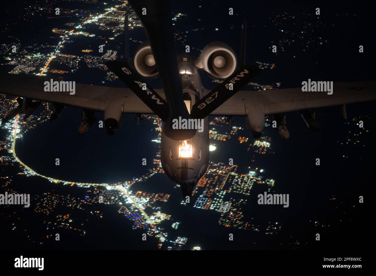 Florida, USA. 7th Feb, 2023. An A-10C Thunderbolt II assigned to the 23rd Wing, Moody Air Force Base, Ga., receives fuel from a KC-135 Stratotanker assigned to the 6th Air Refueling Wing over Florida, Feb. 7, 2023. The A-10 is a twin-engine jet aircraft designed for close air support of ground forces. (photo by Airman 1st Class Derrick Bole) Credit: U.S. Air Force/ZUMA Press Wire Service/ZUMAPRESS.com/Alamy Live News Stock Photo