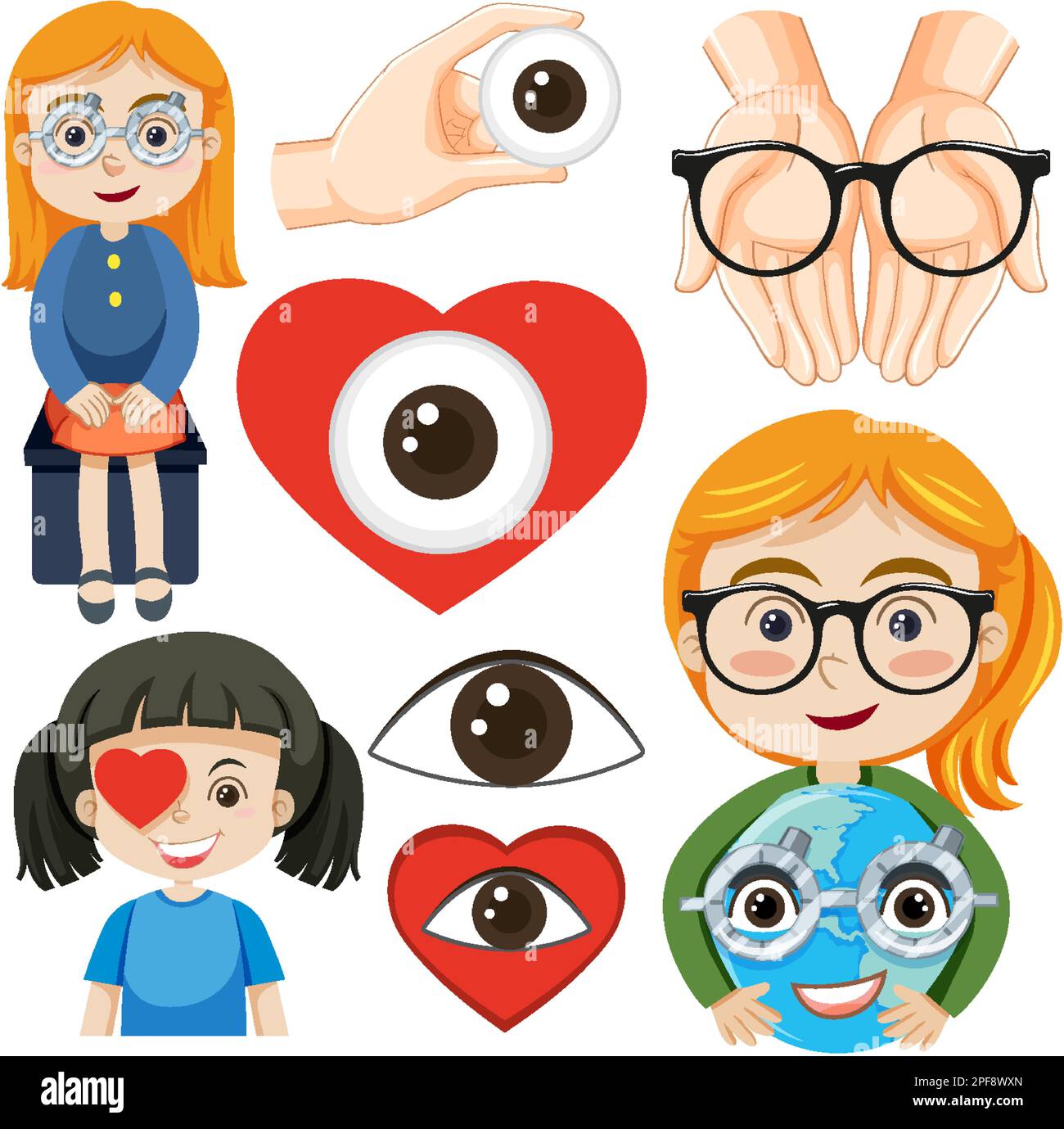 Set of children cartoon character with eyes issue illustration Stock