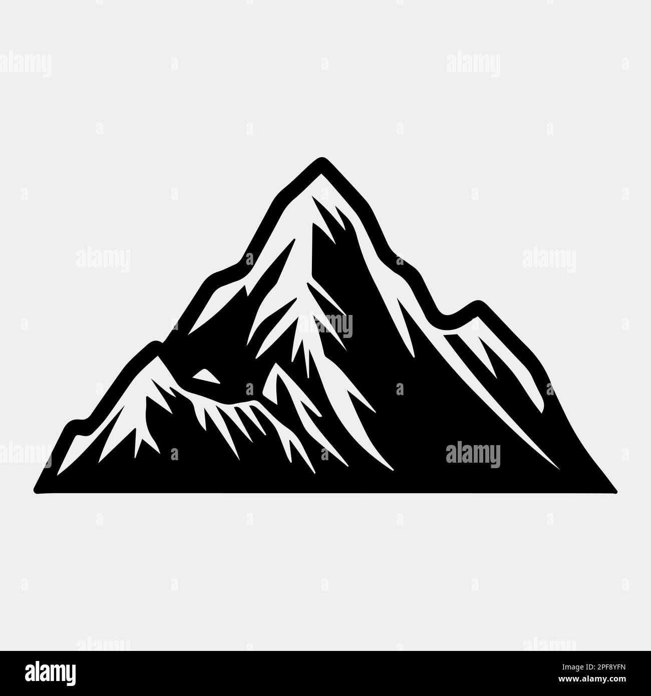 Mountain silhouette - vector icon. Rocky peaks. Mountains ranges. Black and white mountain icon Stock Vector