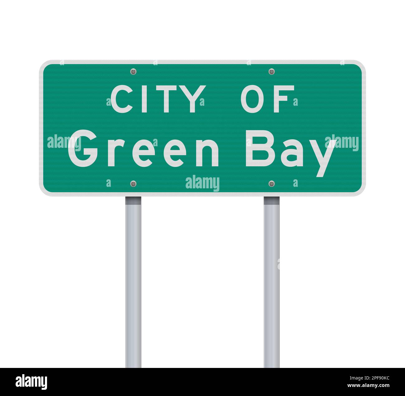 Vector illustration of the Green Bay City (Wisconsin) green road sign on metallic posts Stock Vector