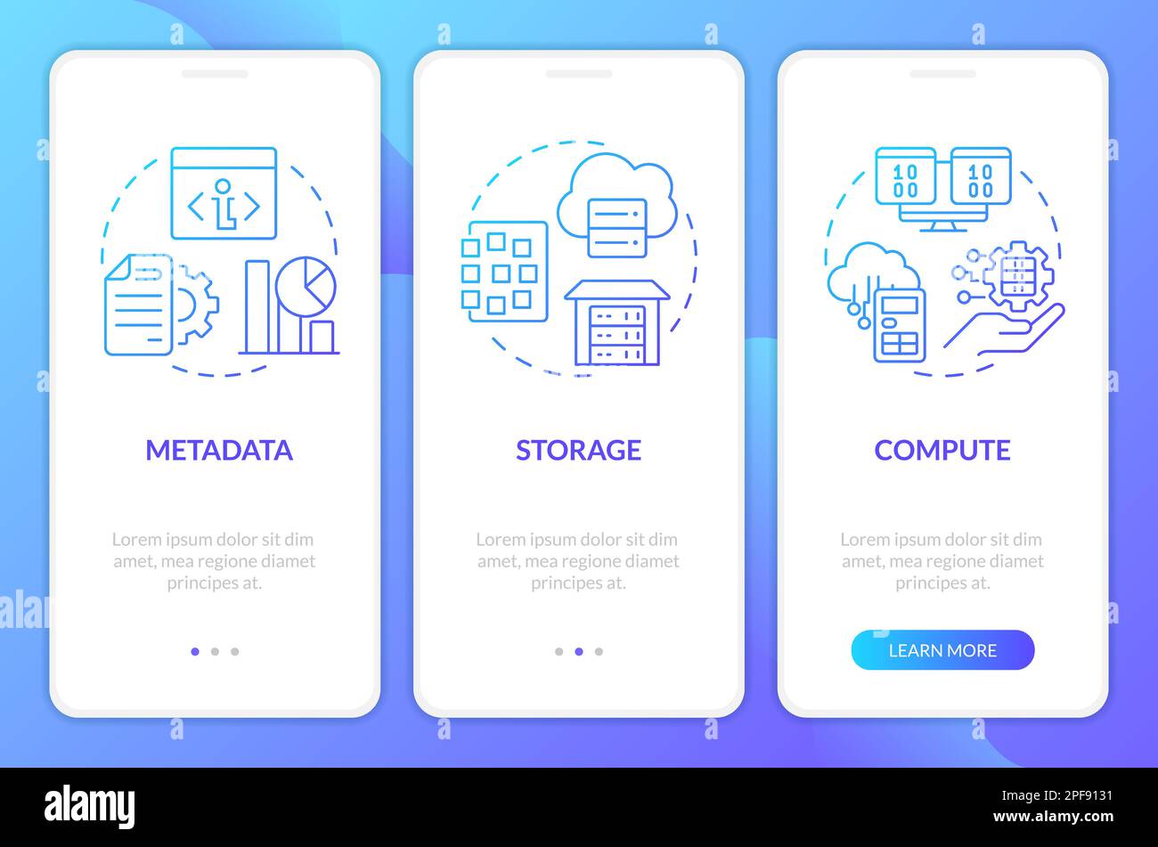 Data lake and warehouse blue gradient mobile app screen Stock Vector