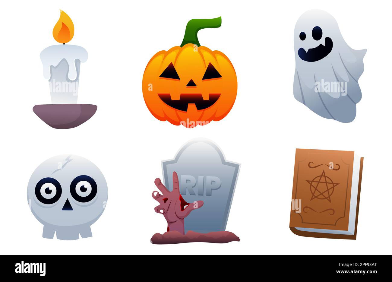 Halloween icons element vector set with candlelight, pumpkin, ghost, gravestone and other Halloween symbol. Design element for traditional and cultura Stock Photo