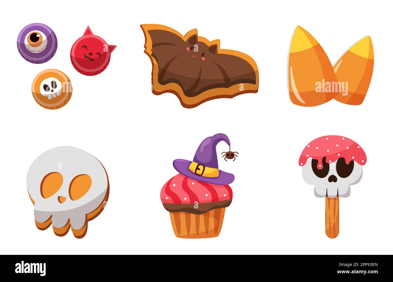 Halloween icons element vector set with eyeball candy, bat, skull candy and other Halloween symbol. Design element for traditional and cultural holida Stock Photo