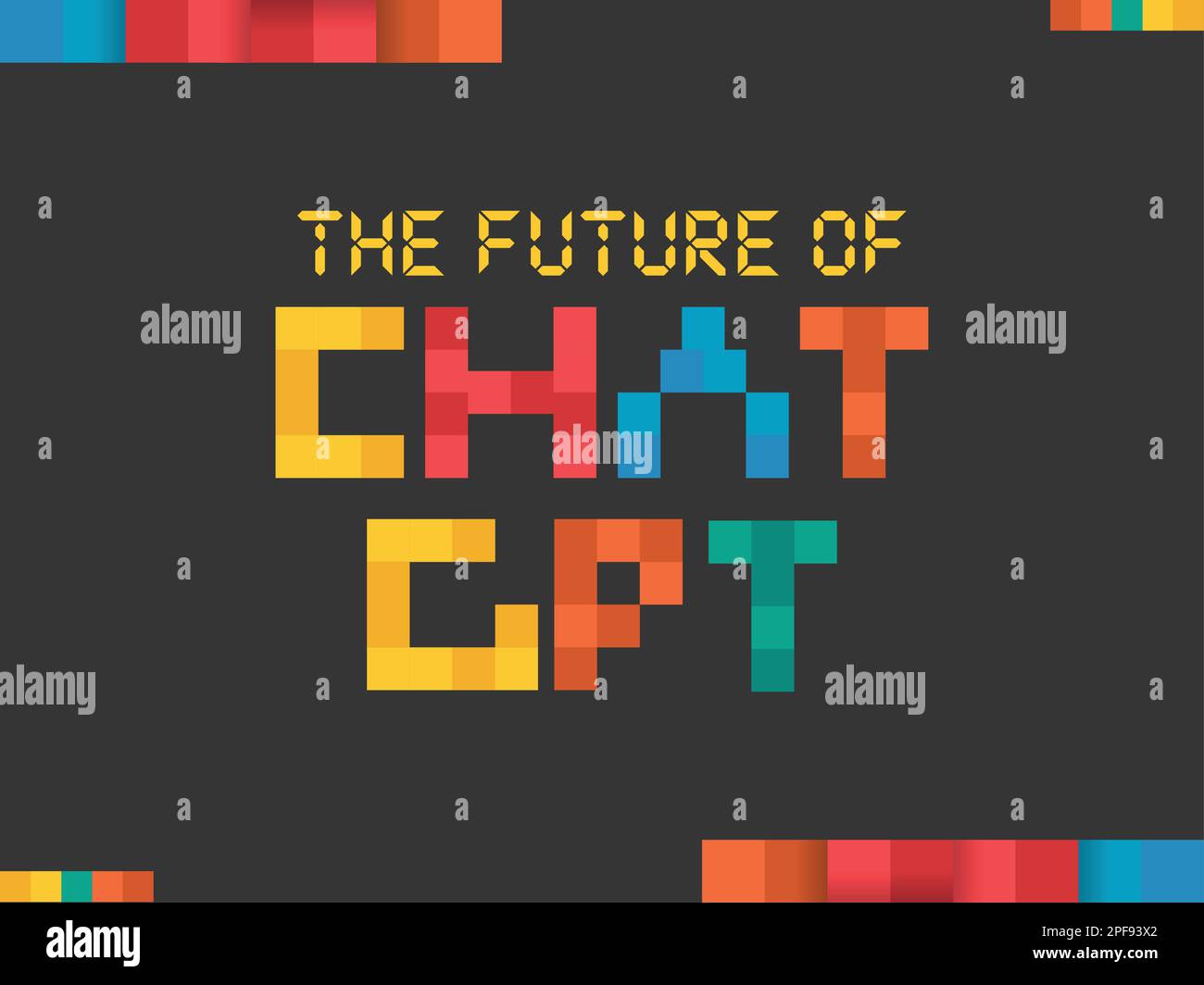 Chat Gpt Future Depiction Vector Art. Colorful pixel blocks text on black grey background Stock Vector