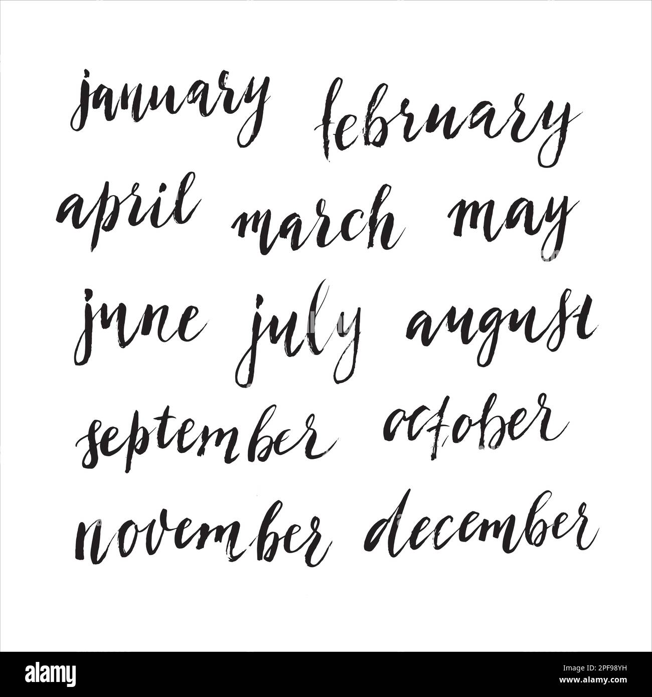 Carelessly handwritten brush calligraphy month names on white