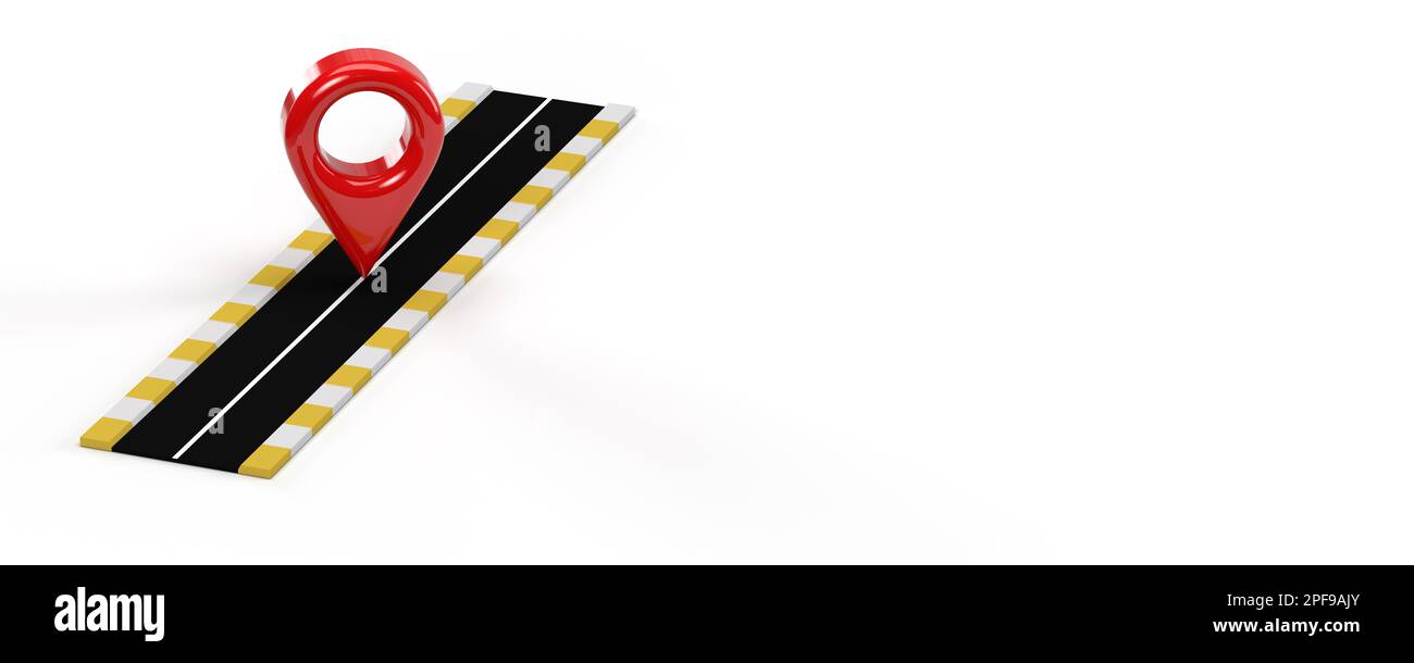 Straight road with navigation pin pointer target search icon on white