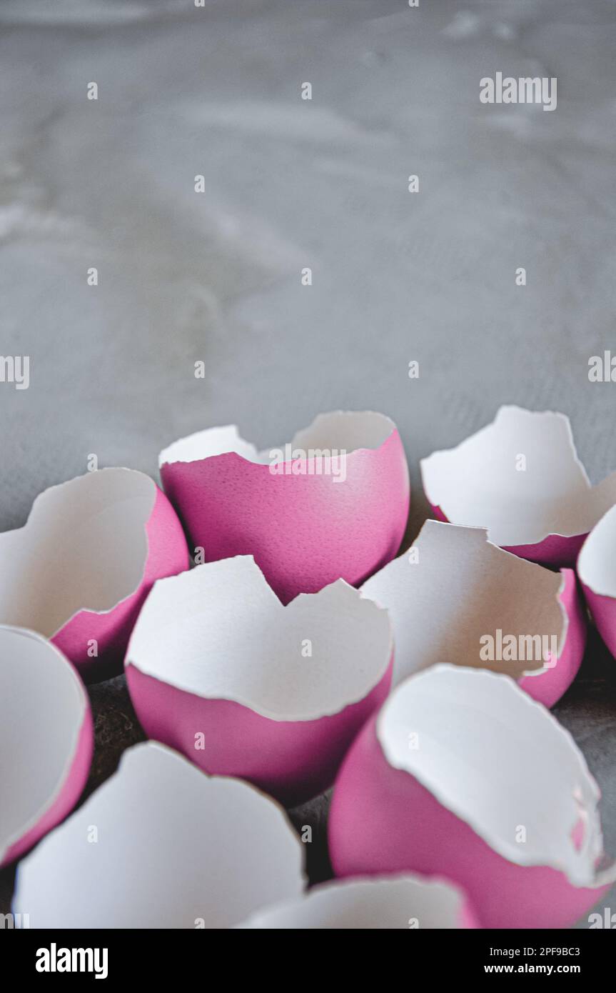 Broken Easter egg. Colored eggs. Cracked shell. Happy Easter springtime background Stock Photo