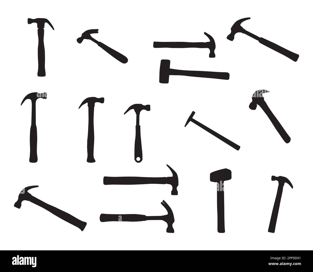 Hammer Silhouettes, Hammer silhouette set, Hammer SVG, Hammer tools vector Stock Vector