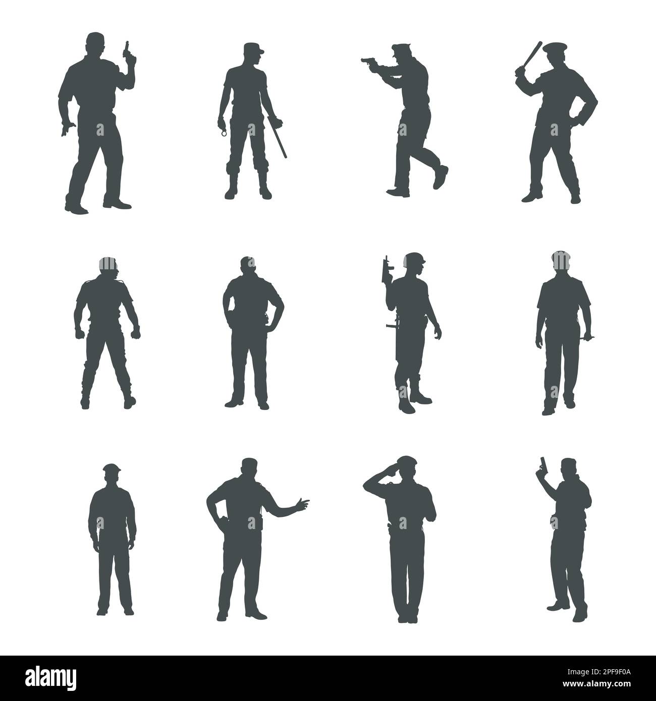 Police officer silhouettes, Set of policeman silhouette Stock Vector