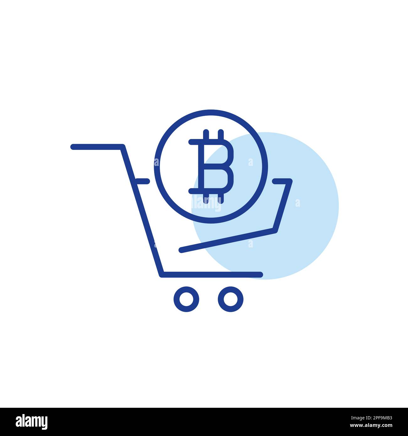 Shopping using bitcoin cryptocurrency. Virtual currency use in retail. Pixel perfect, editable stroke line icon Stock Vector
