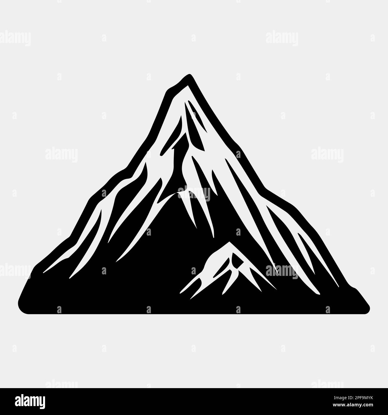Mountain silhouette - vector icon. Rocky peaks. Mountains ranges. Black and white mountain icon Stock Vector