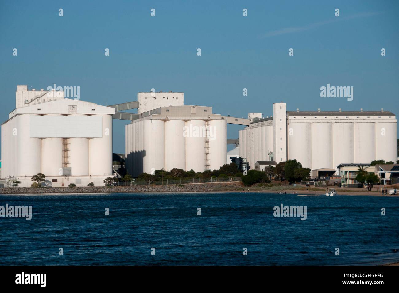 Massive Tower Silos for Grain Storage Stock Photo