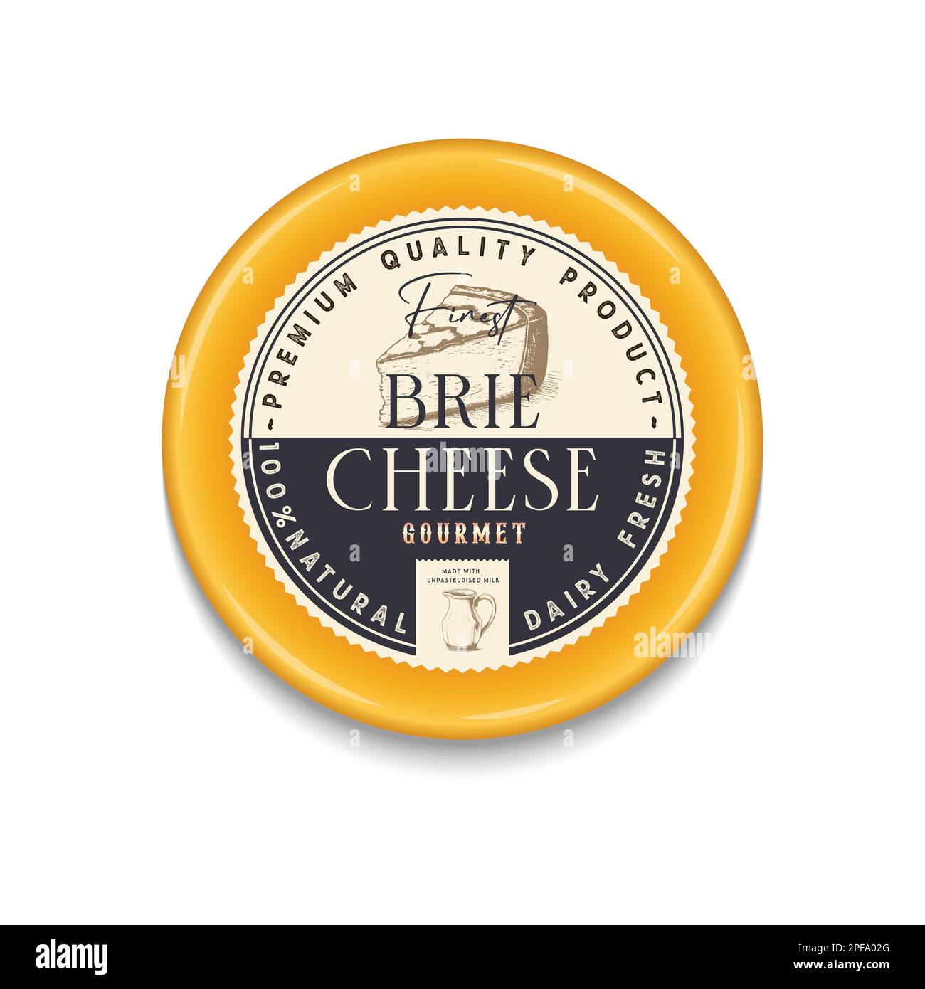Brie Cheese Vintage round label and packaging design. Cheese detailed